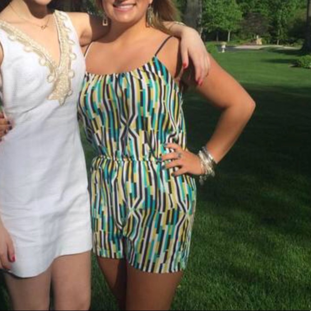 Lime Green, Navy, and White ROMPER